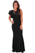 Sexy Black Ruffle Sleeve Crochet Top Maxi Evening Dress